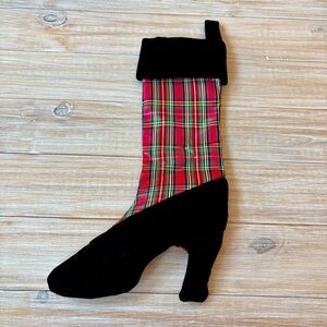 Hand Crafted Plaid Velvet Christmas Stocking Black High Heel EUC